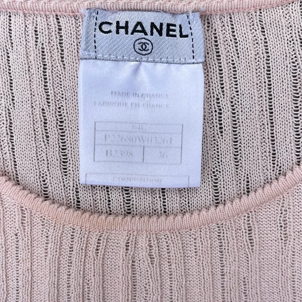 CHANEL Pink Flutter Sleeve Lightweight Knit Top